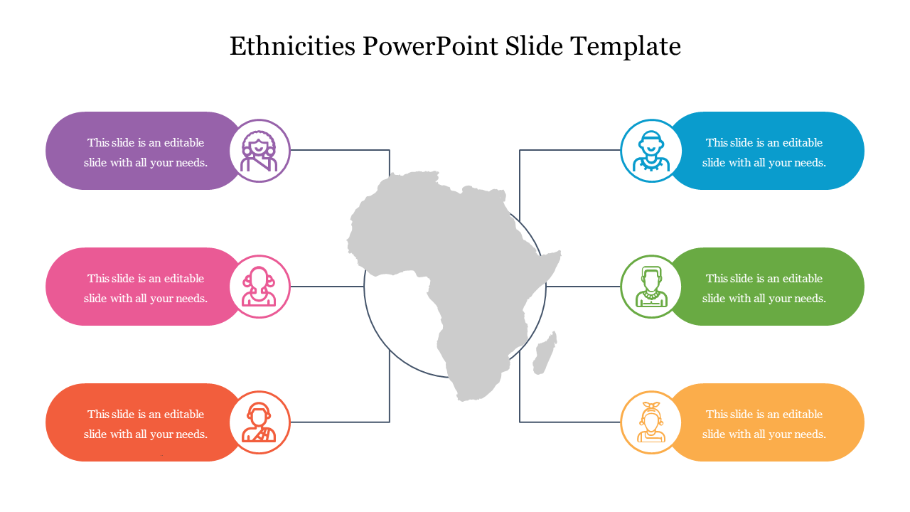 6 Noded Ethnicities PowerPoint Slide Template With Map